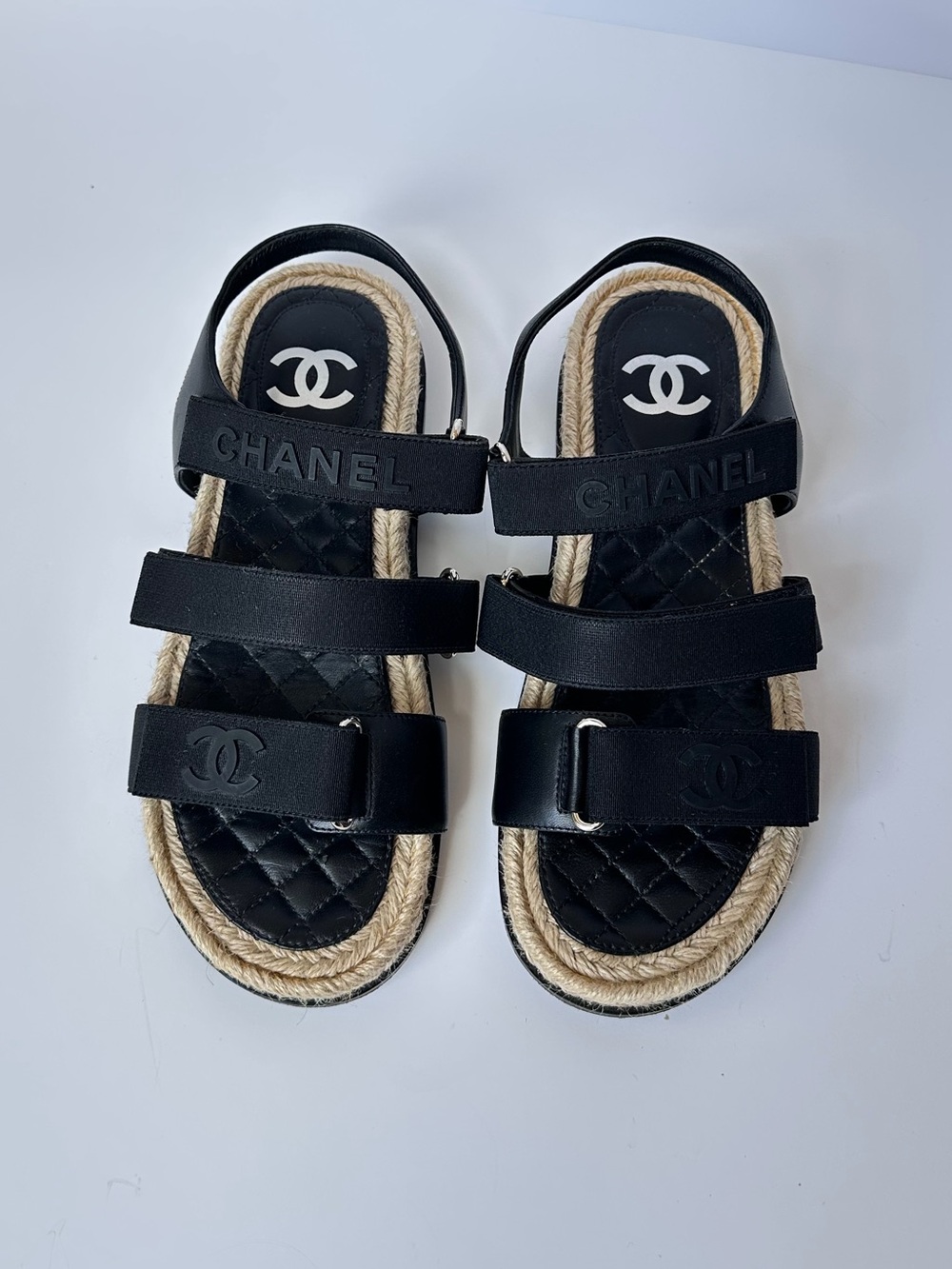 Chanel CC logo black espadrille sandals